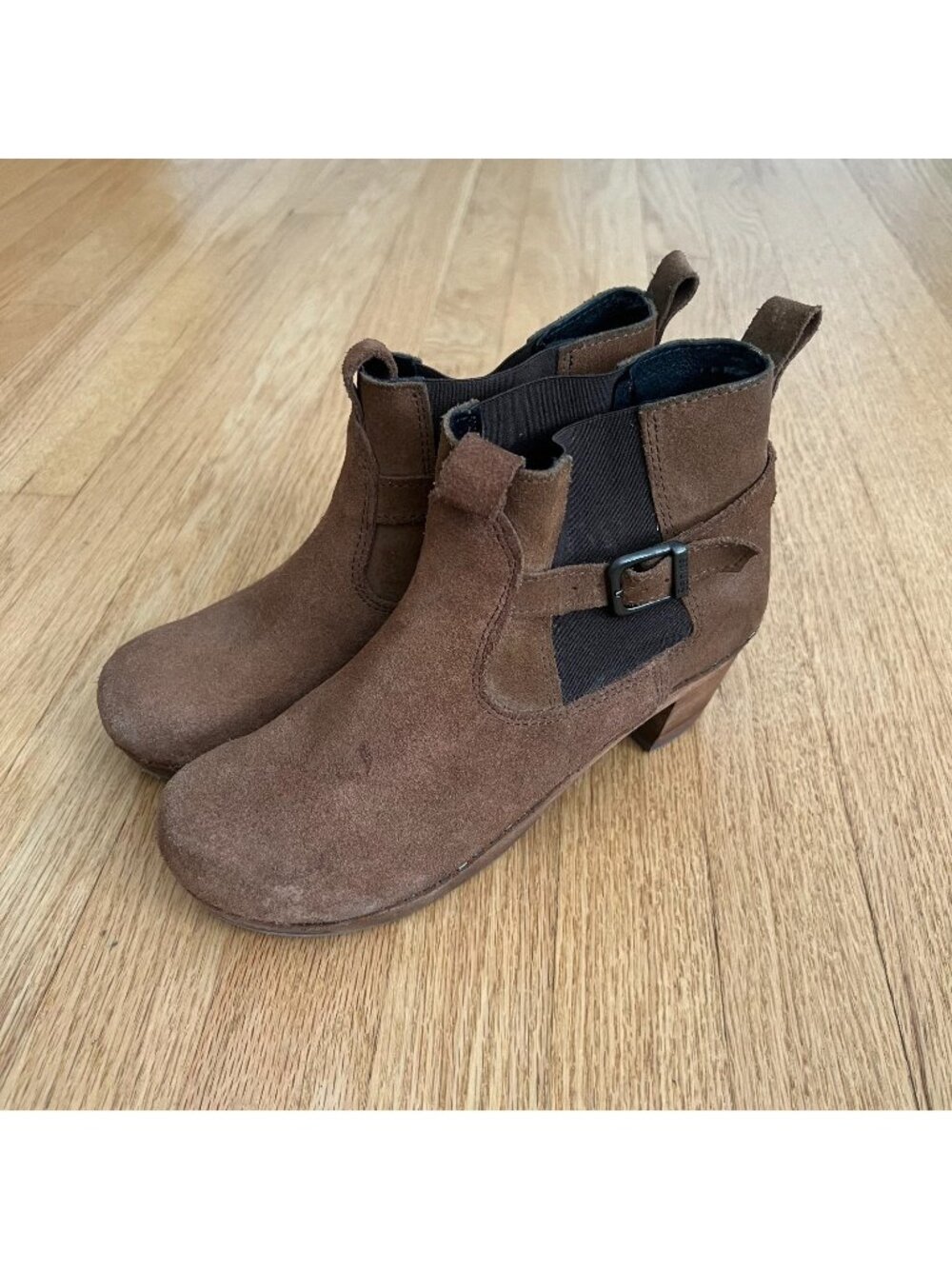 Sanita Peggy-Sue Jodhpur Brown Suede Leather Clog Ankle Boots Women's Size 38/8